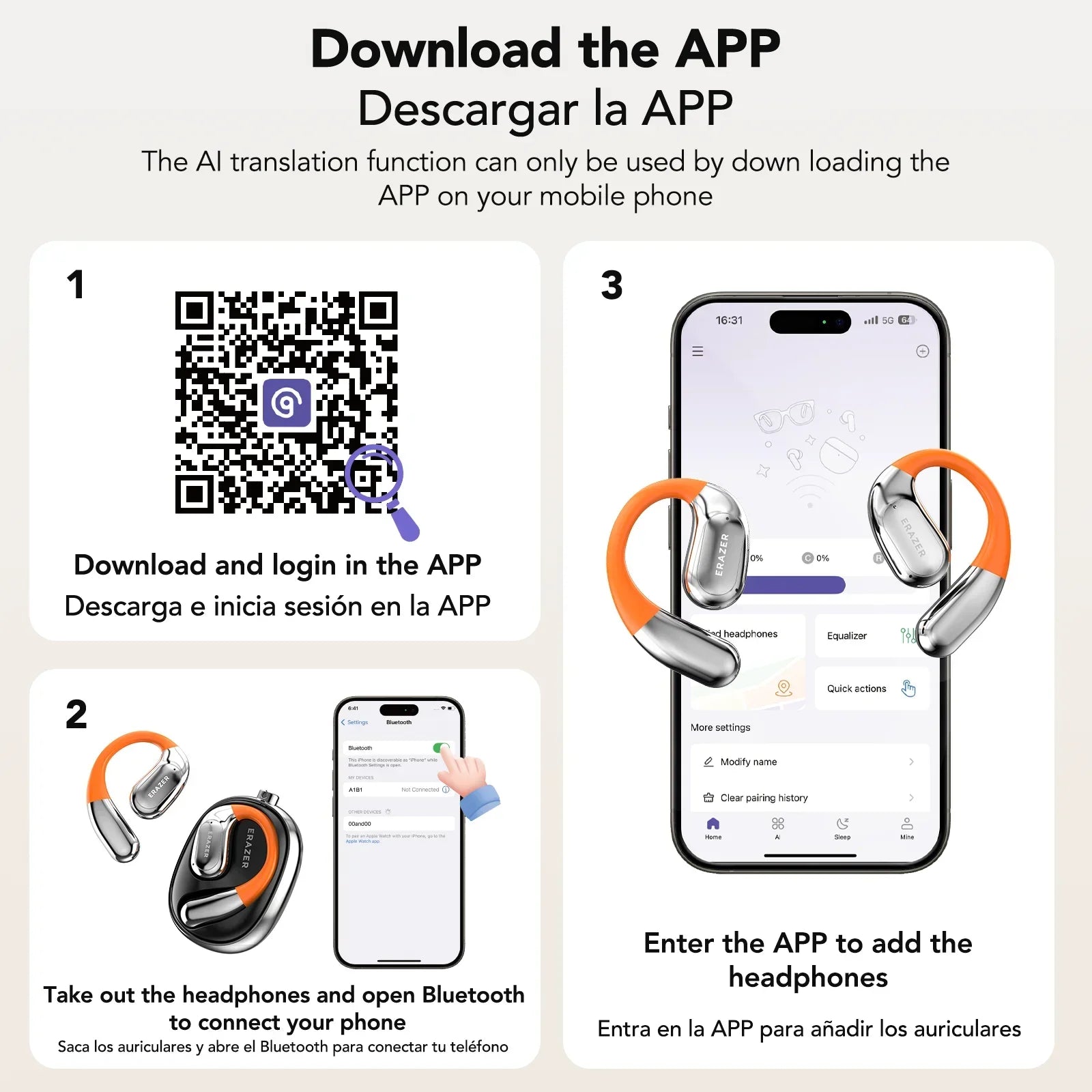 [AI Translator Earphone]  XF31 Bluetooth Translation Earbuds Sleep ASMR Headset DIY APP AI Wireless Headphones Open Back